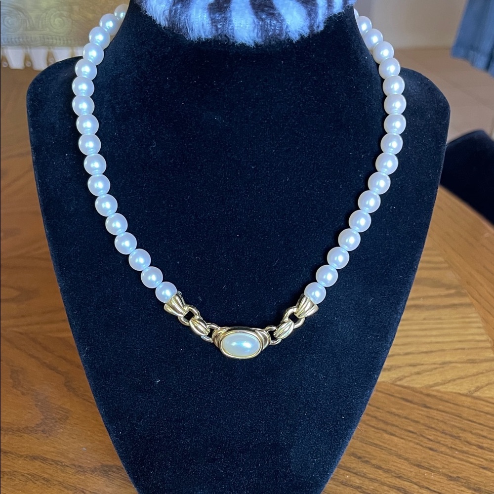 Classic Pearl Strand Necklace with Gold Accent
